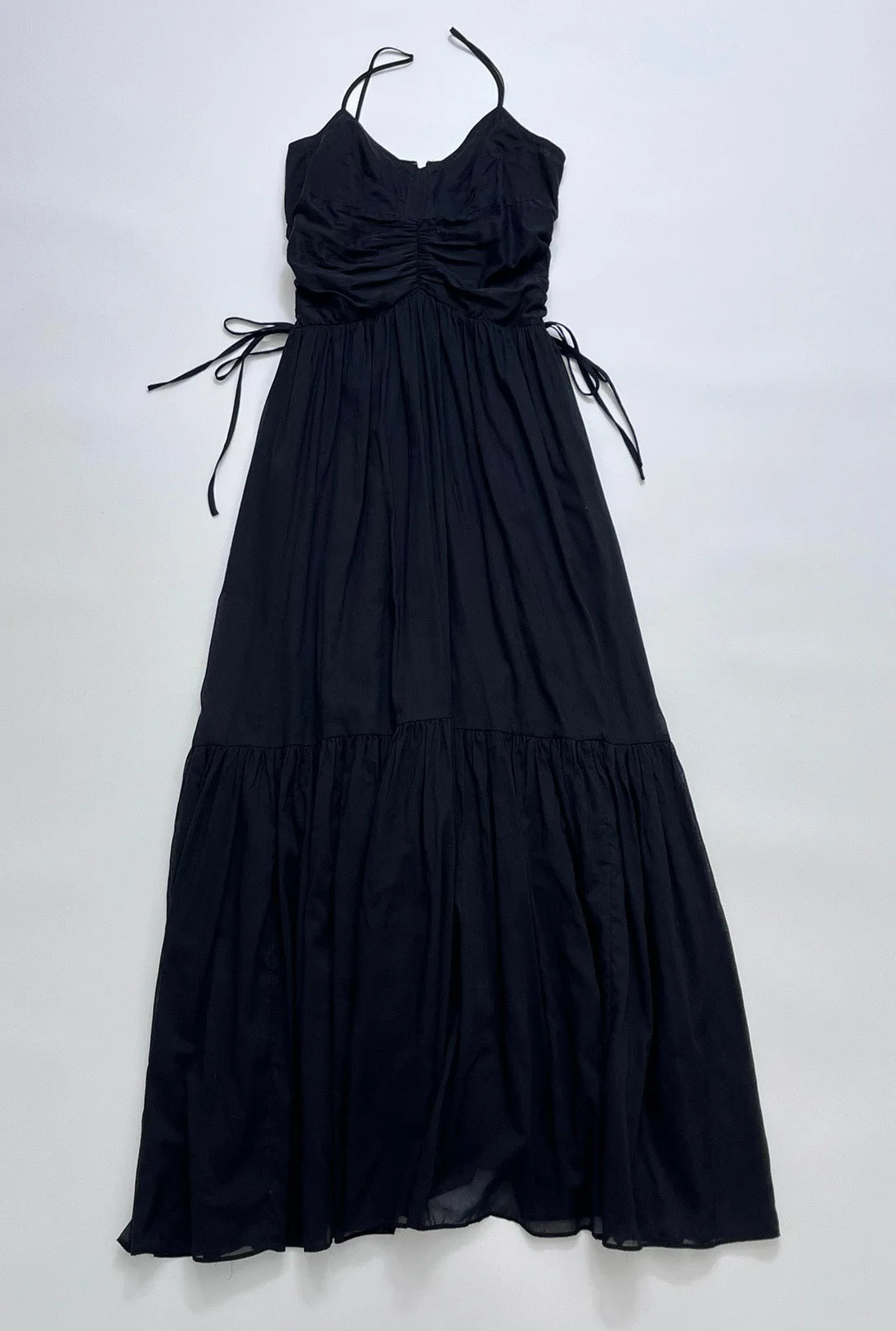 2023 New Women Long Cotton Dress V Neck Simple and Elegant Texture Pleated High Waist Sling A-line dress