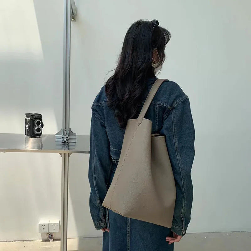 Sac fourre-tout coréen pour femme, sac à bandoulière, sac à main de grande capacité, sac de shopping avec petit sac