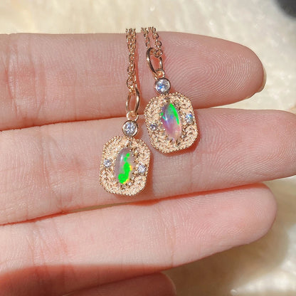 LAMOON Vintage Opal Necklace For Woman Synthesis Opal Pendant 925 Sterling Silver K Gold Plated Oct Birthstone Gift NI172