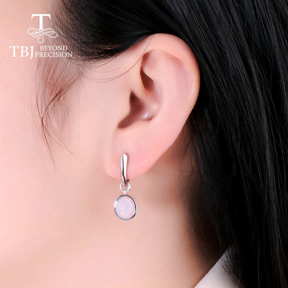 TBJ 100% colorful shinning Opal oval 8*10mm gemstone pendant Earring 925 Sterling silver jewelry set  for women unique gift