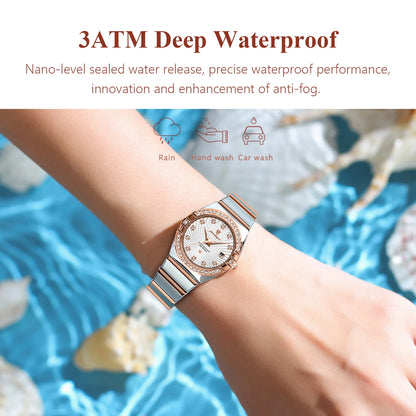 POEDAGAR Reloj de pulsera de lujo para mujer, resistente al agua, luminoso, con fecha, de acero inoxidable, para mujer, relojes de cuarzo de alta calidad para mujer + caja