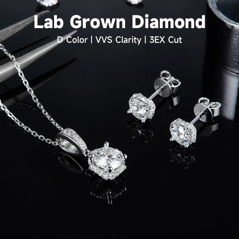 Joyas de diamantes para mujer, dulce regalo para novia, collar y pendientes con diamantes cultivados en laboratorio en plata de ley 925 con certificado