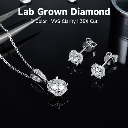 Bijoux pour femmes en diamant, joli cadeau pour petite amie, collier et boucles d'oreilles à tige en argent sterling 925 avec diamants cultivés en laboratoire et certificat