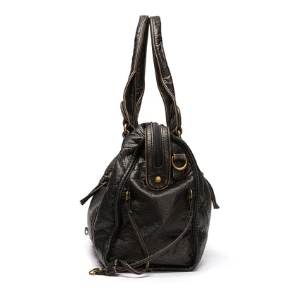 Annmouler Sac à main grande capacité pour femme Sac fourre-tout en cuir synthétique Sac à bandoulière vintage en cuir lavé Sac de qualité pour femme