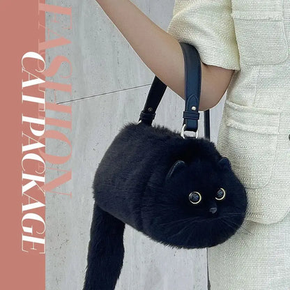 Shoulder Bag Cute Black Cat Handbag Personalized New Unique Design Small Bag Crossbody Travel Shopping Street Fashion All-Match