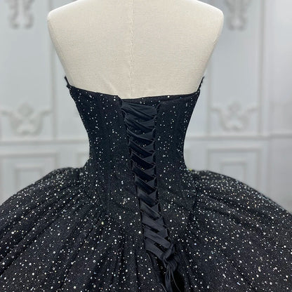 Exquisito vestido de quinceañera negro de lujo con escote en forma de corazón y cuentas, vestido de fiesta sin mangas DY9888, vestido de noche para fiesta