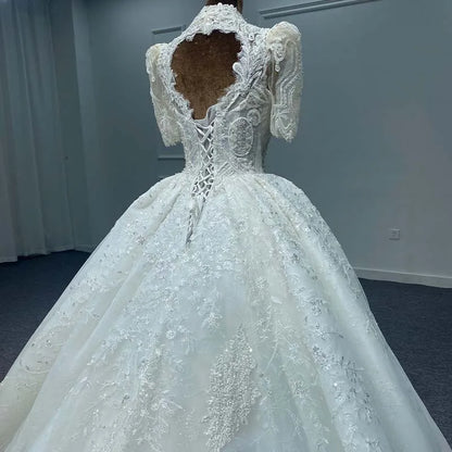 Robe longue de mariée en organza pour femme, nouvelle collection, exquise, longueur au sol, paillettes, lacets, plissée, MN166