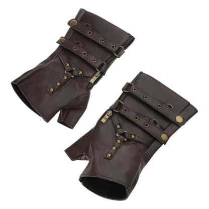 Steampunk Rivet PU Leathers Fingerless Gloves Men Women Half Finger Gloves