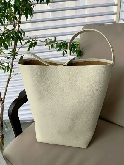 2024 New Bucket Bag Senior Shoulder Handbag Litchi Grain Cowhide Large Capacity Tote Bag Female