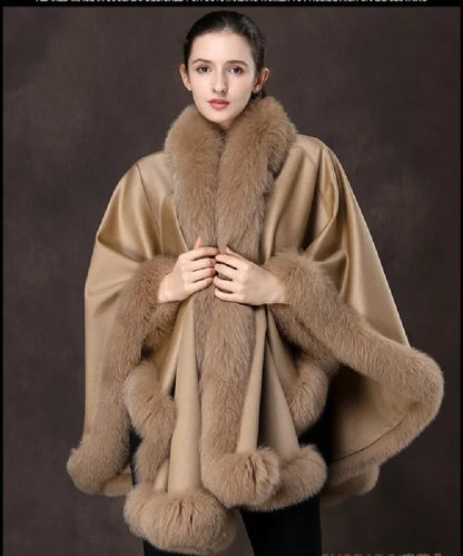 Real Fox Fur Trimming Real Cashmere and Wool Cape Shawls For Women's Wedding Party