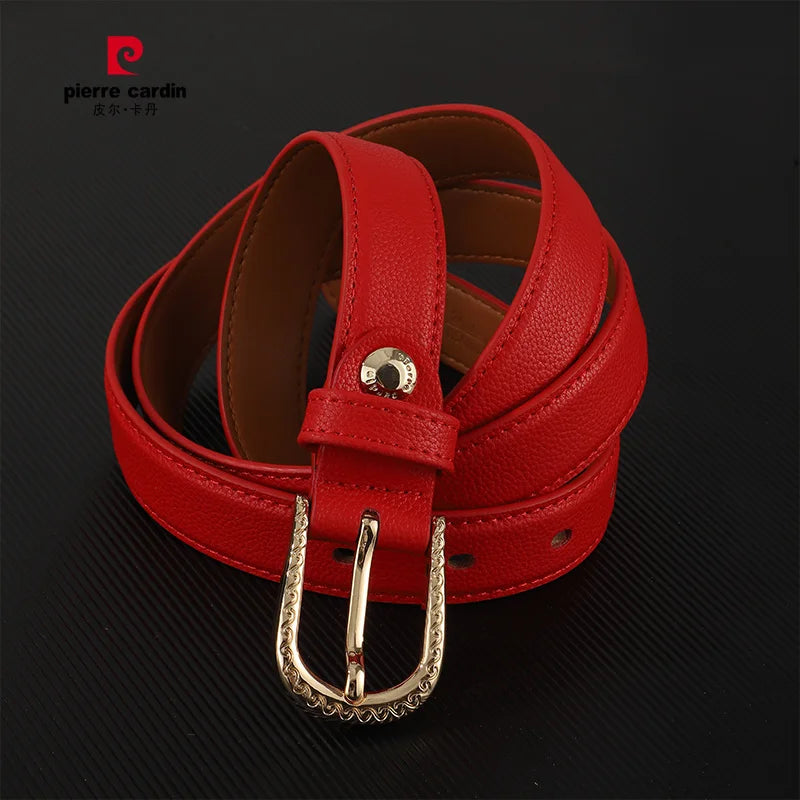 Pierre Cardin Women Genuine Leather Belts for Women belt Women's needle buckle waistband Red