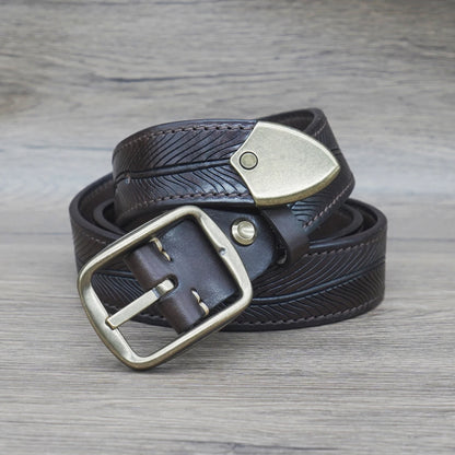 3.8CM Thick Double-sided Belt Luxury Tactical Jeans Belt Genuine Leather Belt For Men's Pure Copper Pin Buckle vintage Male belt