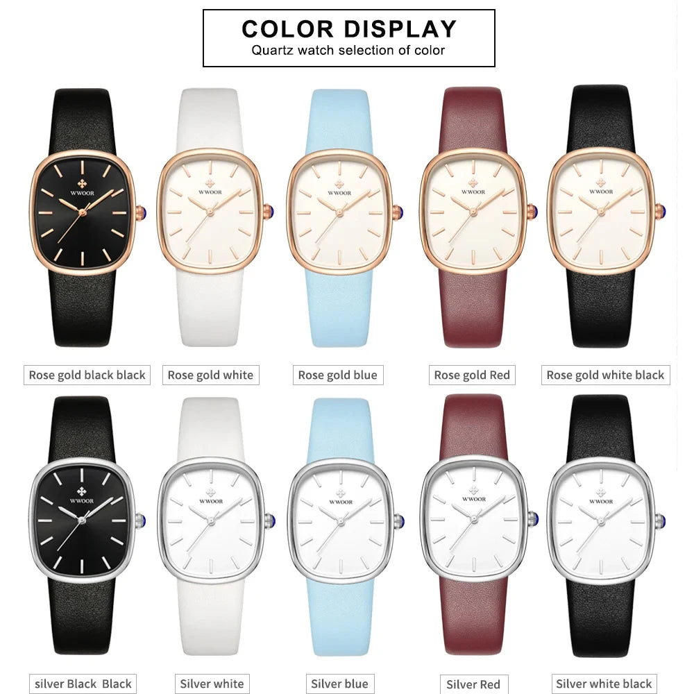 WWOOR 2024 Women Watch Fashion Leather Quartz Bracelet Watch Top Brand Luxury Waterproof Ladies Wristwatch Montre Femme Feminino