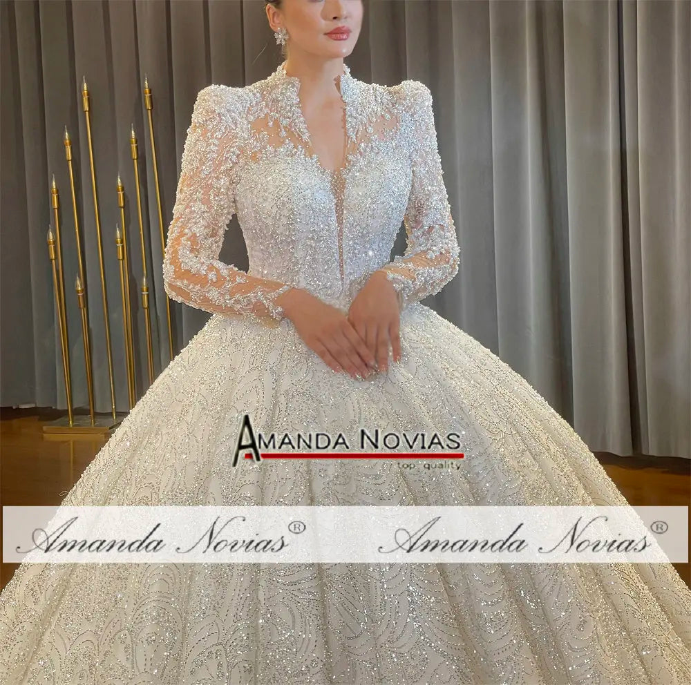 NS4809 Vestido de novia con encaje y cuentas superpuestas Foto real