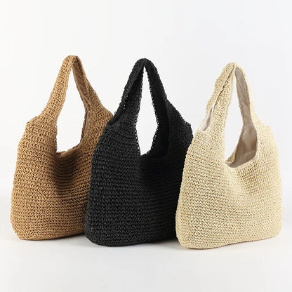 2023 Fashion Rattan Women Shoulder Bags Wikcer Woven Female Handbags Large Capacity Summer Beach Straw Bags Casual Tote Purses