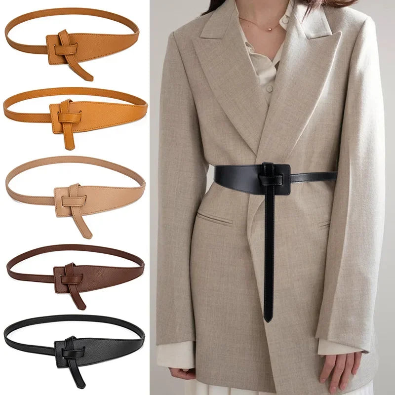 Designer Belts for Women High Quality Knot Soft Pu Leather Long Cummerbunds Wide Coat Ceinture Femme Dress Waistband Cintos