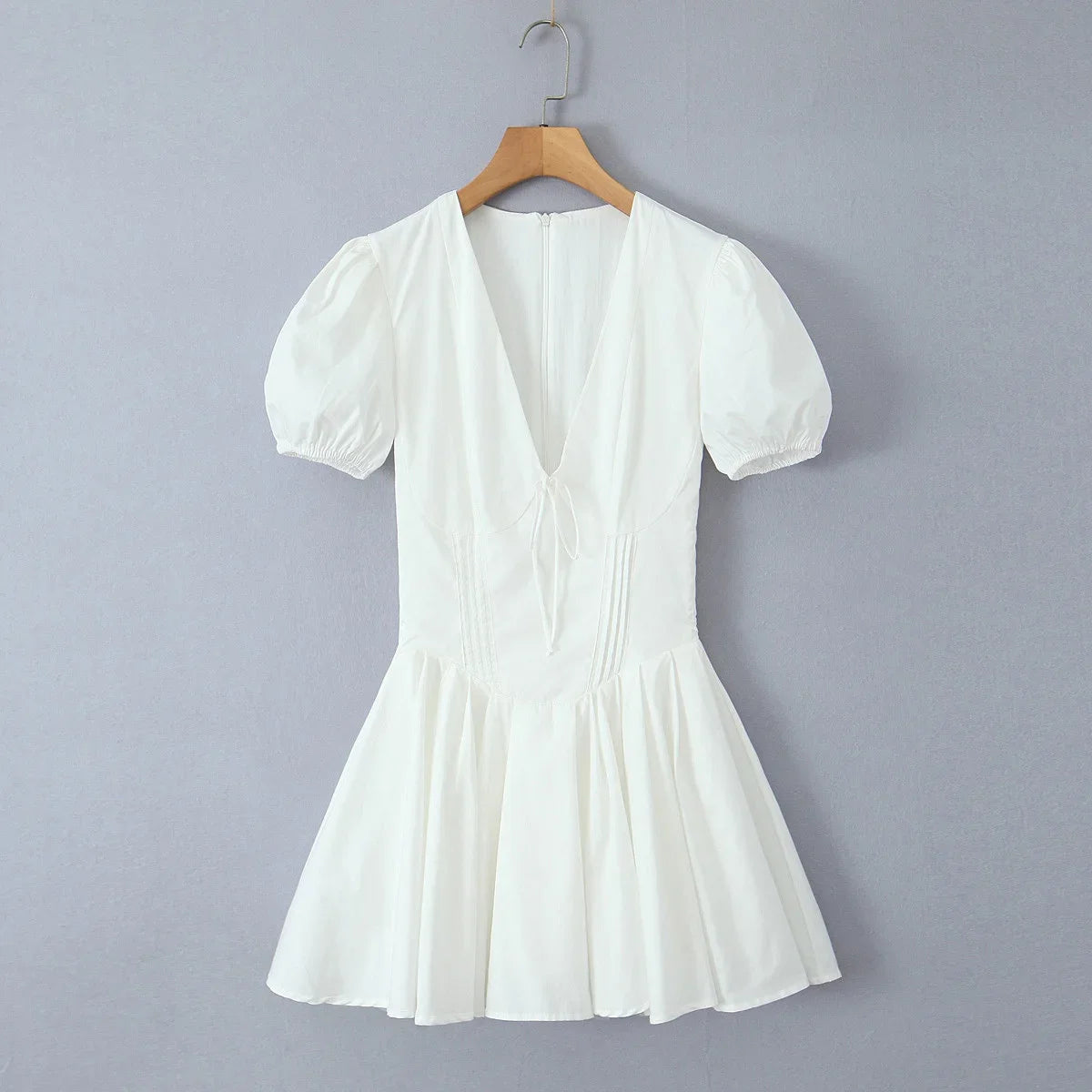 Oligai Été Femmes Français Vintage Manches Bouffantes Col V Princesse Mini Robe Sexy Taille Basse A-ligne Robe De Remise Des Diplômes Robe De Soirée