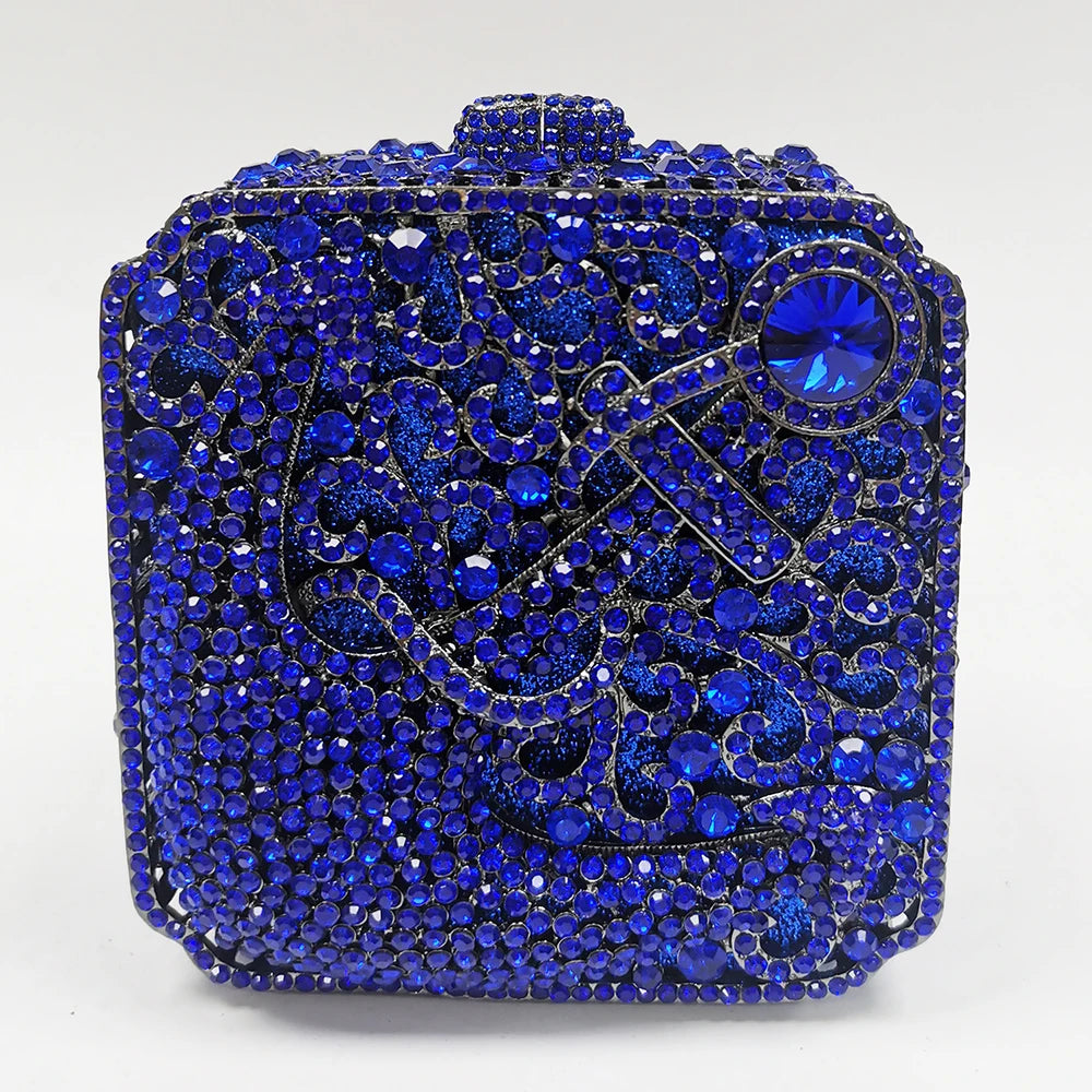 Cartera de lujo con diamantes de imitación verdes y azules para mujer, diseño de bolso de mano con cristales para cenas y noches, bolso de hombro cuadrado, minicartera