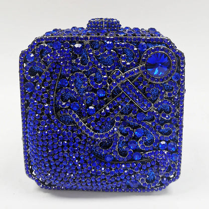 Cartera de lujo con diamantes de imitación verdes y azules para mujer, diseño de bolso de mano con cristales para cenas y noches, bolso de hombro cuadrado, minicartera