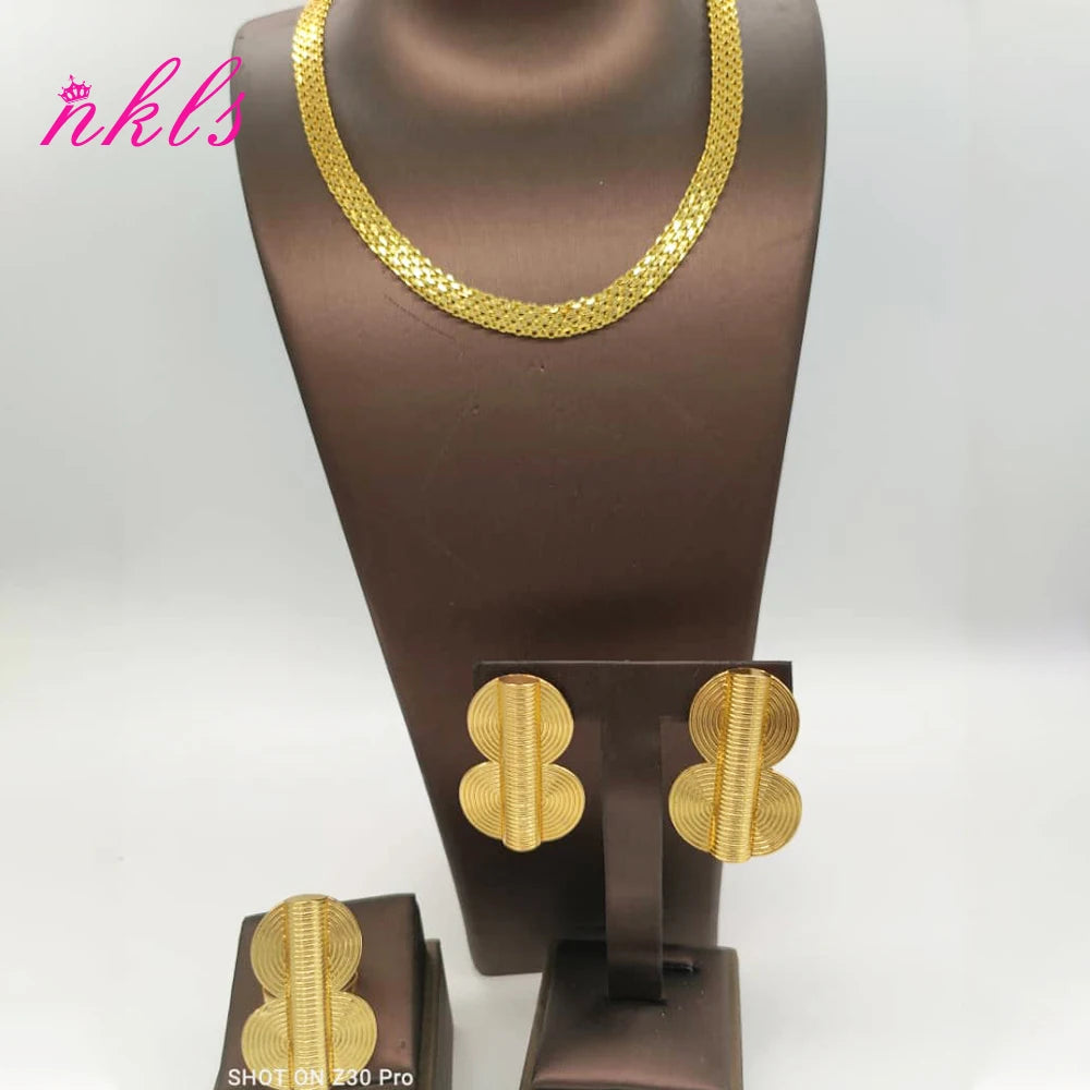 Ensembles de bijoux pour femmes couleur or chaîne de luxe design boucles d'oreilles bague éthiopienne la dernière vente chaude bijoux africains nigérians fête