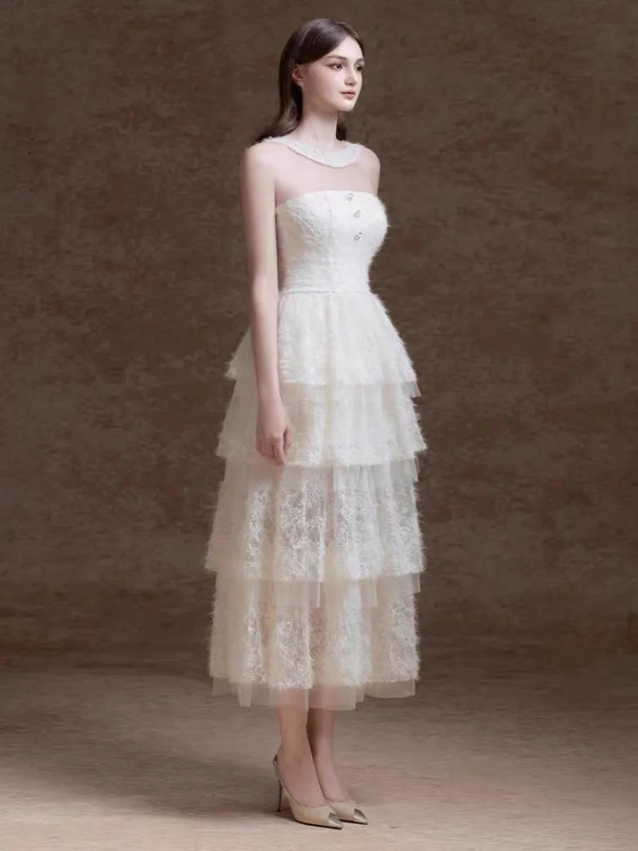 24 Designer Fashion Temperament Sweet Cake Dresses Princess Style Banquet Strapless Dress Luxury Party Lace Women's Long Dresses