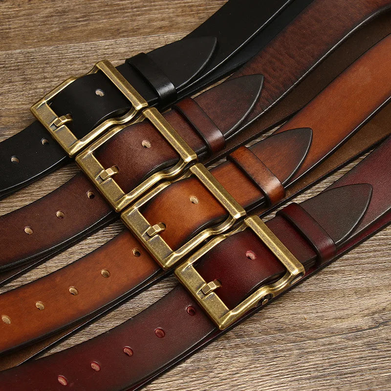 3.8CM Pure Cowhide High Quality Genuine Leather Belts for Men Strap Male Brass Buckle Fancy Vintage Jeans Cowboy Thicken Cintos