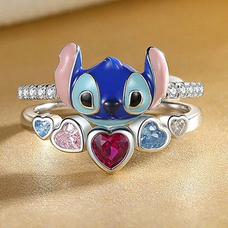 Anillos de dibujos animados de Lilo y Stitch de Disney para mujer y niña, accesorios de joyería de moda de anime, anillo de ángel de cristal transparente, regalo de fiesta para niños