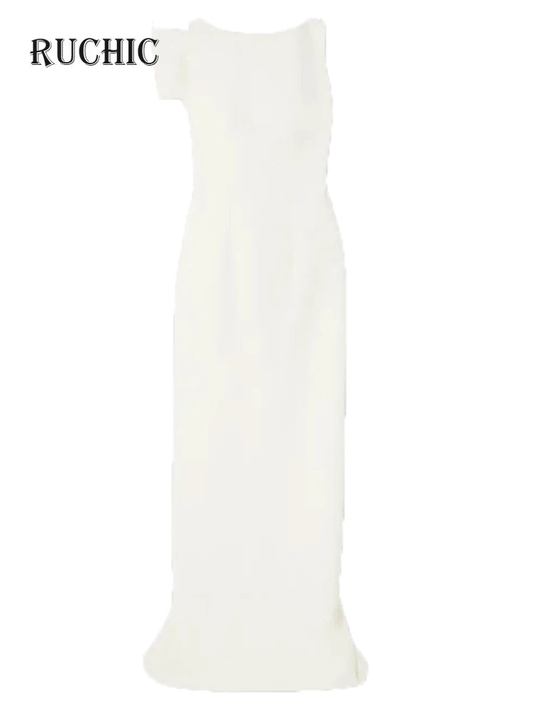 Elegante vestido de noche de verano 2024 para mujer, cuello redondo, sin mangas, color sólido, con parches, vestidos de fiesta elegantes para ocasiones especiales