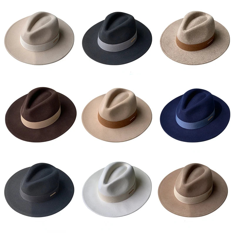 New Fall Winter Flat Woollen Top Hat Unisex Wide Brimmed Hat Fashion Classic Diverse Styles Adjustable Hat Circumference Big Hat