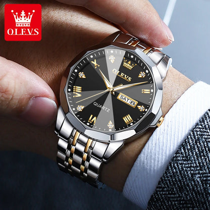 OLEVS 9931 Quartz Watch for Men Solid Stainless Steel Strap Rhombus Design Fashion Business Wristwatch Men's Waterproof Watches