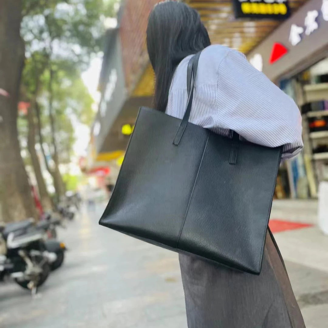 Genuine Leather Tote Bag Large Capacity Shopping Bag Top Layer Cowhide Soft Square Partition Texturous Original Women's Shoulder