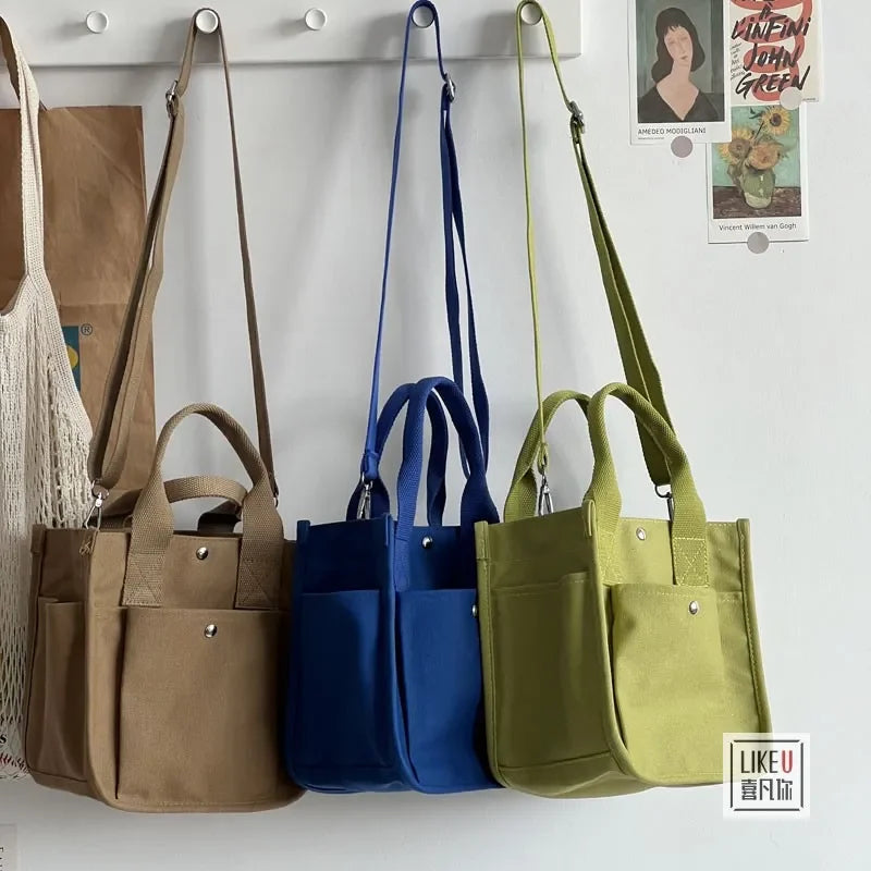 Bolsos cruzados para mujer, de lona, ​​de color liso, informales, tipo mensajero, de diseñador de marca, sencillos, para chica