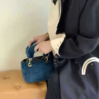 Bolso de mano de piel de visón, pequeño bolso cuadrado, bolso de hombro para mujer, bolso de mano de fiesta, bolso de felpa de moda para mujer, bolso de piel de visón real, bolso de piel peluda