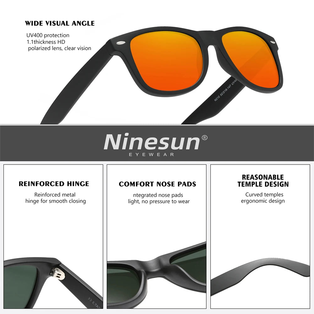 NINESUN TR90 Fashion Driving Sunglasses Men‘s Outdoor Polarized UV400 Glasses Women HD Mirror Lens Round Full Frame Eyewear