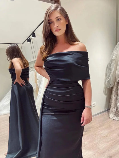 Robe de soirée formelle en satin plissée avec traîne latérale drapée à fente haute robe de bal robe élégante robe de mariée