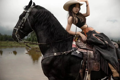 Sombrero de vaquero y vaquera estilo retro de Yellowstone Beach, estilo occidental americano, con banda de cuero blanco para hombre y mujer, con ala ancha frontal, 57-61 cm