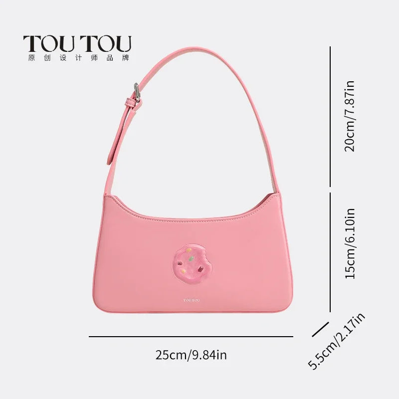 TOUTOU Cookie Decor Shoulder Bag, Niche Design Handbag For Women, Fashion Faux Leather Baguette Bag For Daily Use and Commuting