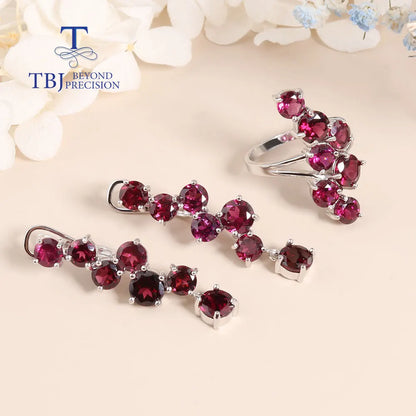 Fashion Rhodolite Garnet Ring Earrings Jewelry Set 925 sterling Silver Fine jewelry Women's anniversary party gift