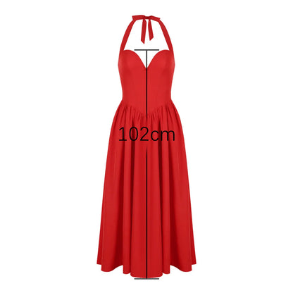 Oligai Summer Women Halter Dress 2024 Red Elegant Fit and Flare Birthday Dress Long Casual Sexy Dress Female Clothing