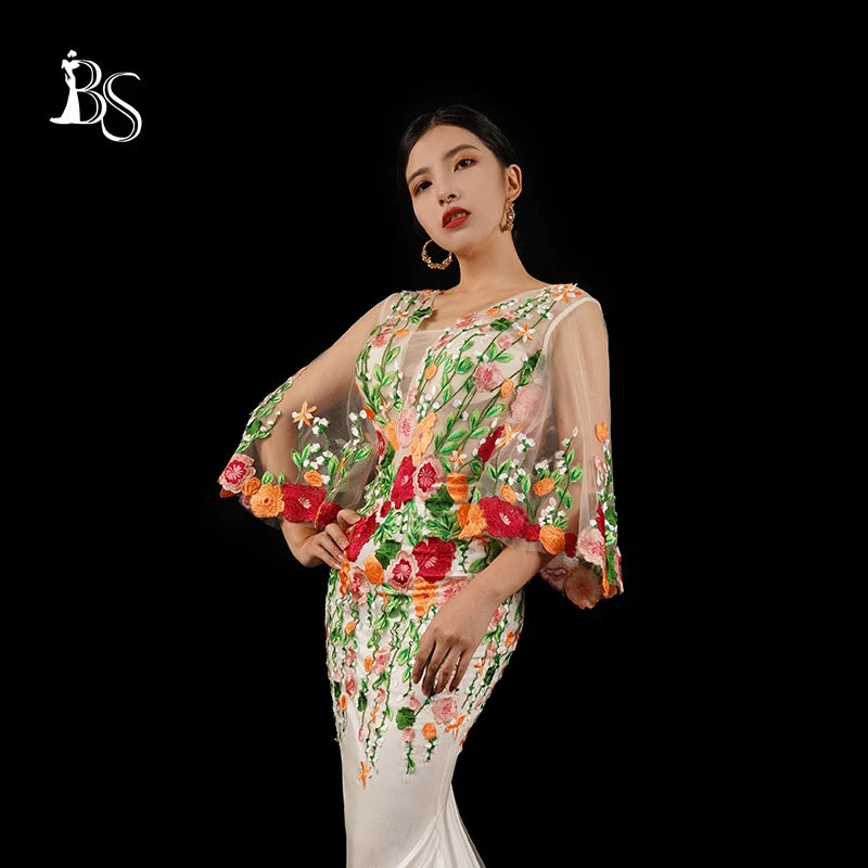 Bai Sha robe de bal personnalisée maille fil broderie robe de soirée Sexy Yp110 robes de fiesta élégantes tallas grandes