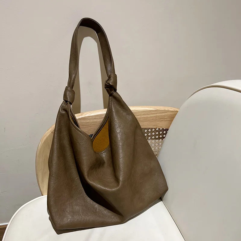 Big Black Shoulder Bags for Women Large Hobo Shopper Bag Solid Color Quality Soft Leather Crossbody Handbag Lady Travel Tote Bag