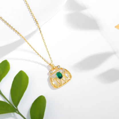 100% 18k gold necklace au750 Natural Emerald bag necklaces Pendant k gold fine jewerly For Women With Certificate And chain Sale