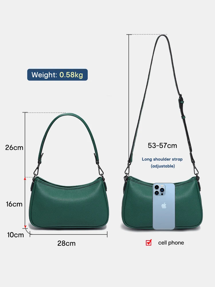 Zency Women's Genuine Leather Shoulder Bag Elegant French Style Small Handbag Female Underarm Bags Luxury Lady Crossbody Purses