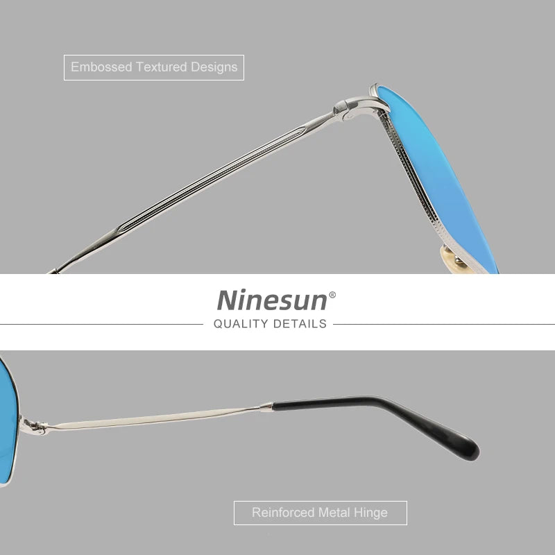 NINESUN UV400 Lunettes de soleil polarisées pour hommes et femmes, monture carrée en alliage, verres antireflets, classiques de luxe