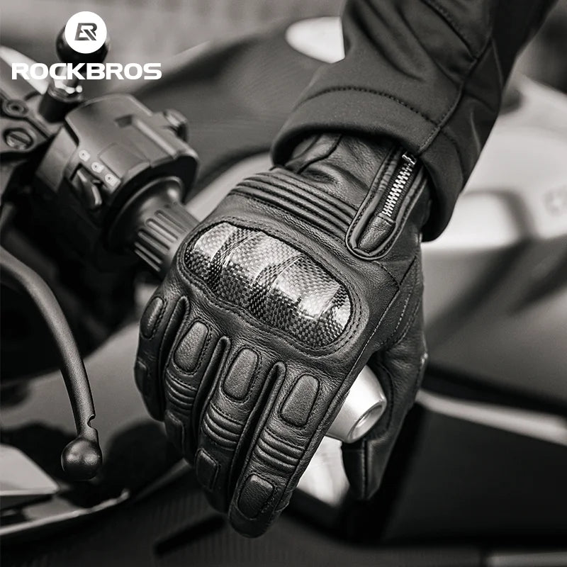 Guantes de ciclismo de invierno ROCKBROS, guantes tácticos de cuero con dedos completos, protección deportiva para pantallas táctiles, guantes para motocicletas de carreras