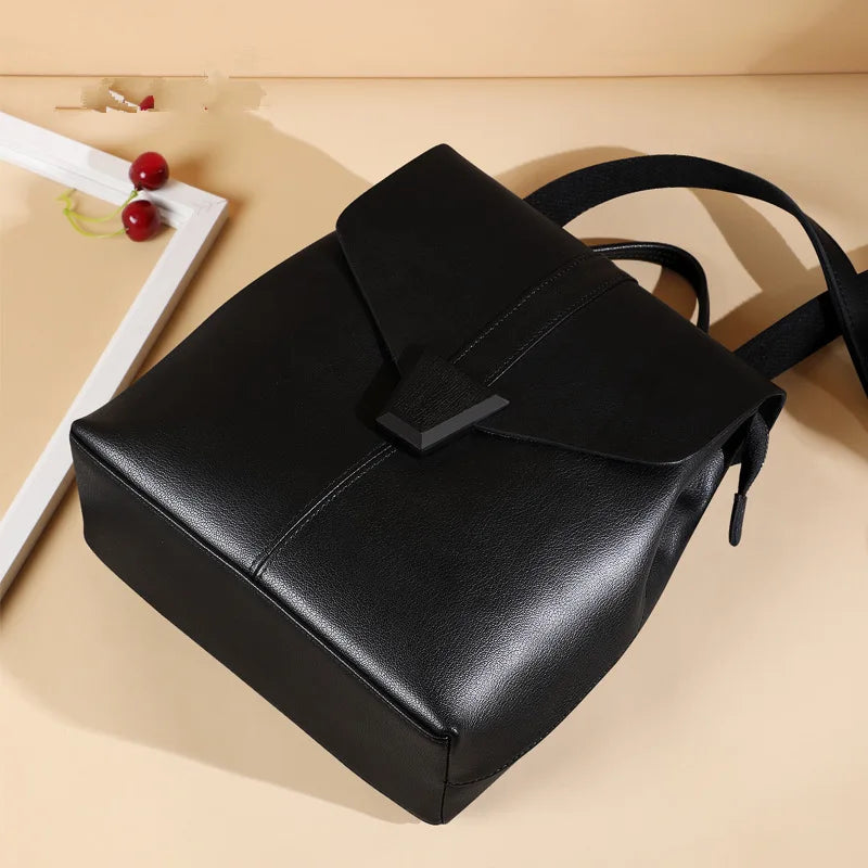 Vertical Square Leather Backpack Women 2022 New Fashion Versatile Backpack High-quality Cowhide Women's School Bag Casual Bag