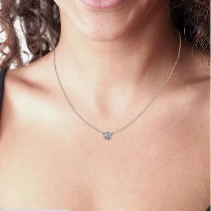 Collar con colgante solitario de oro de 14 k para mujer, con diamante cultivado en laboratorio redondo de 0,5 quilates, CVD HPHT, engastado en bisel, joyería de diamantes DEF VS para mujer, sin IGI