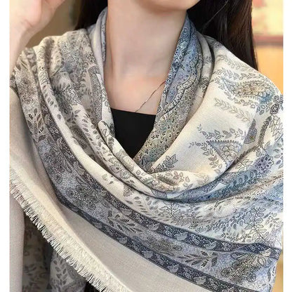 Paisley Print Wool Scarves Wraps Bohemia Style Womens Large Square Wool Shawl Poncho Luxury Diamond Jacquard 135X135CM