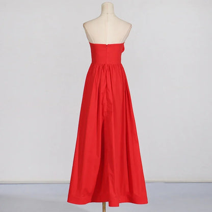 2024 New Women's Red Luxury Strapless 3D Rose Long Wedding Bridesmaid Dress Elegant Celebrity Evening Party Dress