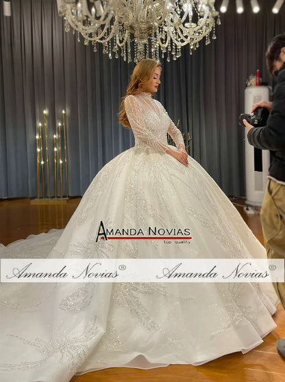 NS4684 HIgh Neckline Ball Gown Bridal Dress Amanda Novias